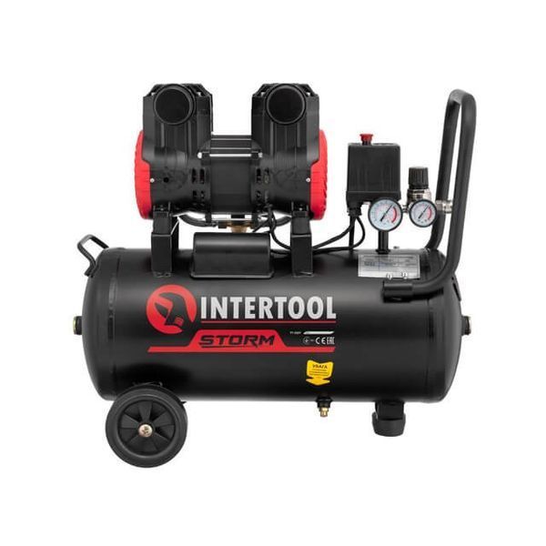 Купити Масляний повітряний компресор INTERTOOL PT-0029 : 24л, 1,1кВт, 8бар, 200 л/хв, безсмасляний, 2 циліндра в Україні у Tools Store
