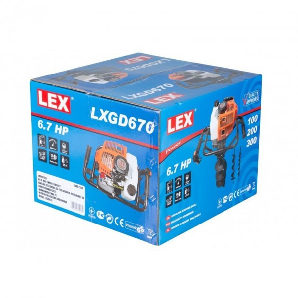 Бензиновый земляной мотобур двухтактный LEX LXGD670: 4,9 кВт / 6,7 л.с. (3 шнека в комплекте) LXGD670 фото