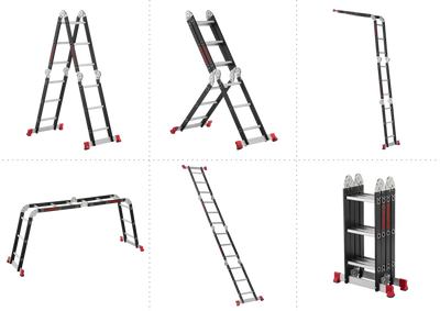 Лестница многофункциональная трансформер 4 секции 4 ступеньки стальной профиль 4450 мм 150кг INTERTOOL LT-0024 LT-0024 фото