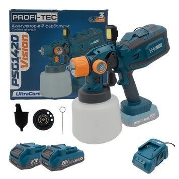 Купити Фарбопульт акумуляторний PROFI-TEC PSG1420 Vision 008058 (2акум.20В 2Аг/зарядний/ліхтар) в Україні у Tools Store