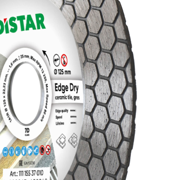 Диск алмазный отрезной Distar 1A1R 125 EDGE DRY :125x1,6x25x22,23мм, керамика, керамогранит (11115537010) 11115537010 фото