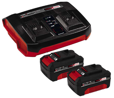 Мощное зарядное устройство и аккумулятор 18V 2 шт x 4,0Ah Twincharger Kit Einhell Power-X-Change 4512112 фото