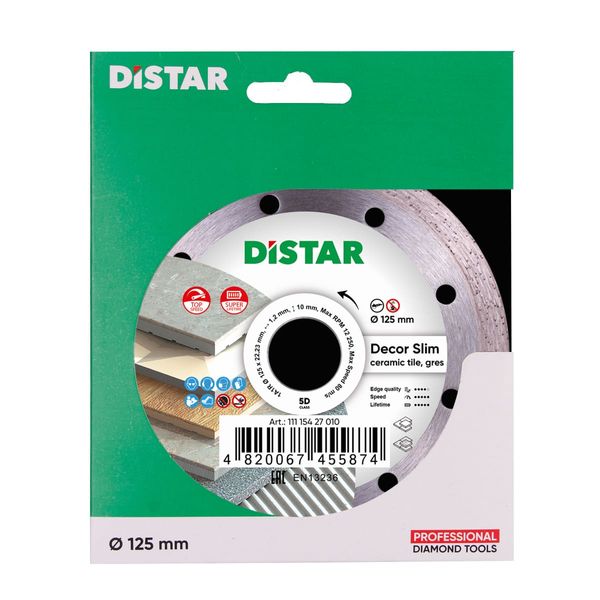 Диск алмазный отрезной 1A1R 125 Distar DECOR SLIM : диск 125х22,23х1,2мм, керамика, керамогранит 11115427010 фото