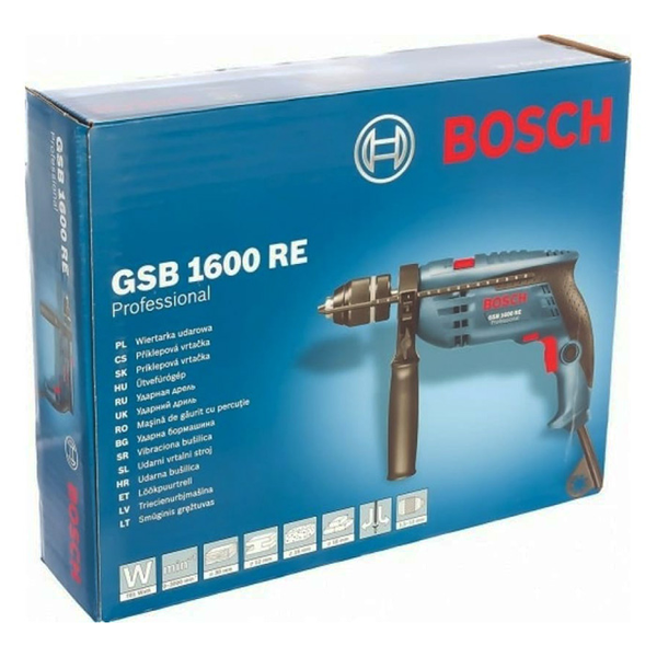Професійна дриль ударний Bosch Professional GSB 1600 RE : 700 Вт, 3000 об/хв, 25000 уд/хв, 10,8 Нм, щітковий 0601228200 фото