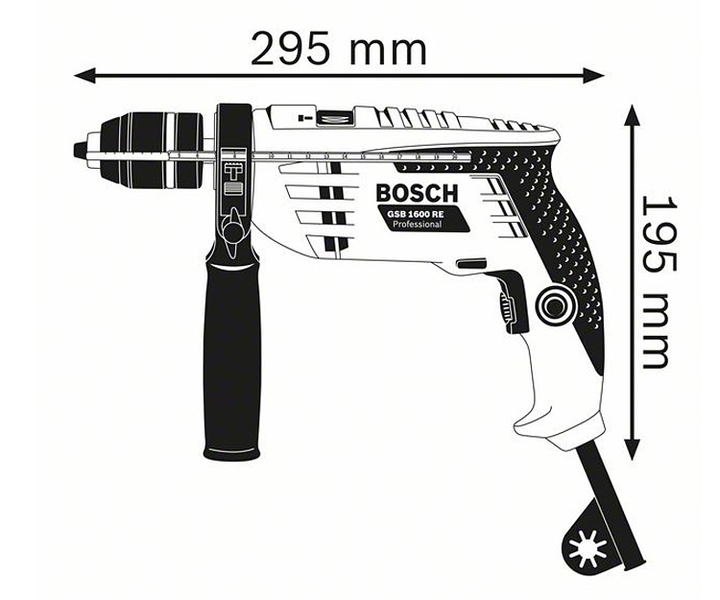 Профессиональная дрель ударная Bosch Professional GSB 1600 RE : 700 Вт, 3000 об/мин, 25000 уд/мин, 10,8 Нм 0601228200 фото
