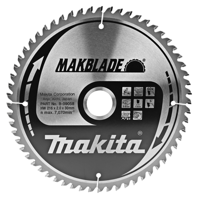 Диск пильний Makita MAKBlade 216x30 60T : диск 216 мм, к-ть зубів 60 (B-09058) B-09058 фото