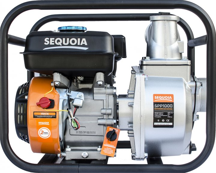 Купити Якісна мотопомпа бензинова для чистої води SEQUOIA SPP1000 : 60 куб.м/год, 1000 л/хв, ручний стартер, 4-х тактний в Україні у Tools Store