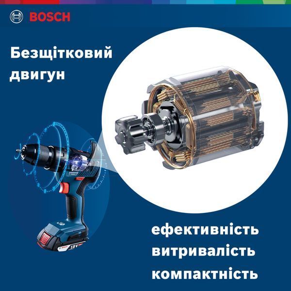 Купити Професійний акумуляторний шуруповерт Bosch GSR 18V-50 : з АКБ 18V 2шт-2Ah (3601JH5000) в Україні у Tools Store