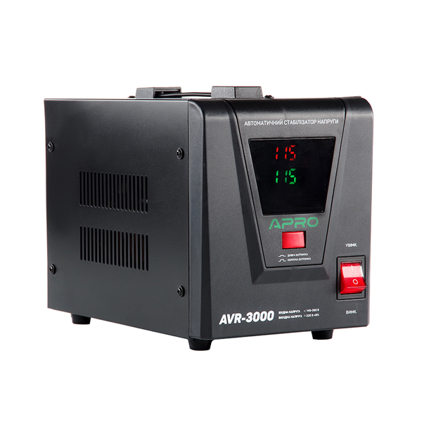 Стабілізатор напруги релейний APRO AVR-3000 : 2400 Вт, релейний, Led-дисплей, 2 розетки, вага 5.4 кг AVR-3000 фото