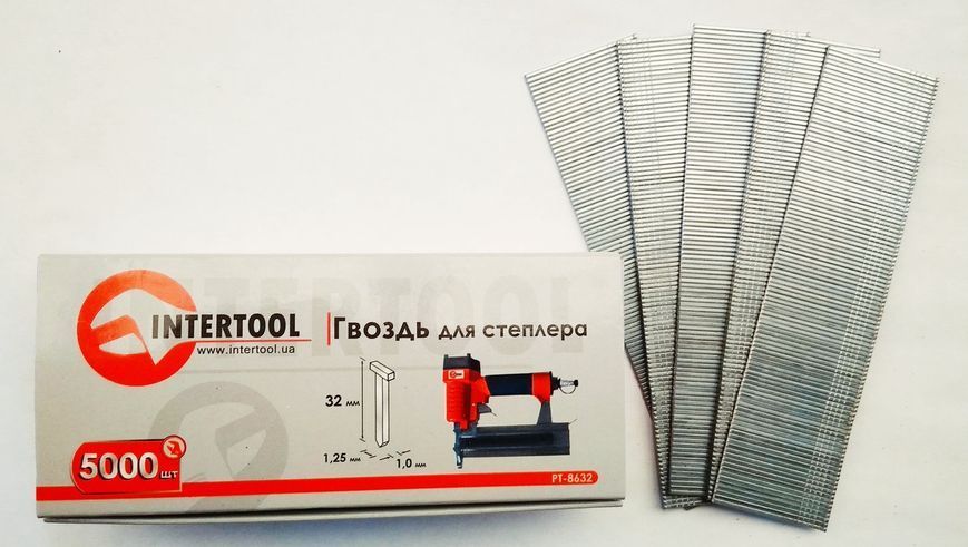 Гвоздь для степлера PT-1603, PT-1612 32мм (18GA) 1.0*1.25мм 5000шт/упак INTERTOOL PT-8632 PT-8632 фото