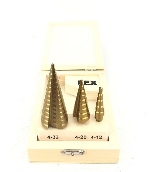 Набор ступенчатых сверл LEX от 4 до 32 мм 4-32 4-20 4-12 стильном деревянном ящике LEX 4-32 фото