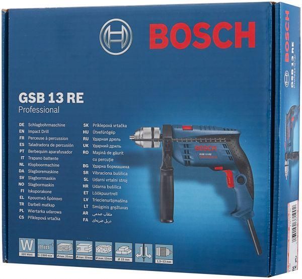 Профессиональная дрель электрическая ударная (электродриль) Bosch GSB 13 RE БЗП 600 Вт 1.5-13мм сверло, 1.8 кг 0601217100 фото