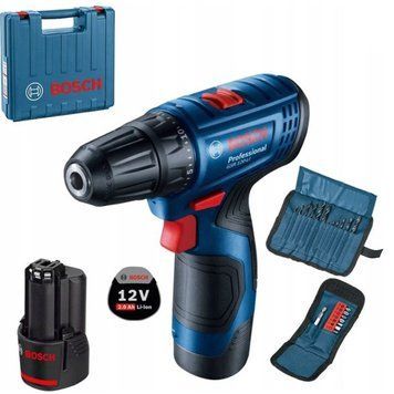 Купити Шурупокрут акумуляторний BOSCH GSR 120-LI 06019G8002 (2акум.12В 2Аг/зарядний/кейс/набір біт) в Україні у Tools Store