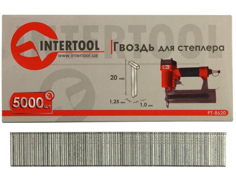 Гвоздь для степлера 20мм (18GA) 1.0*1.25мм 5000шт/упак INTERTOOL PT-8620 PT-8620 фото