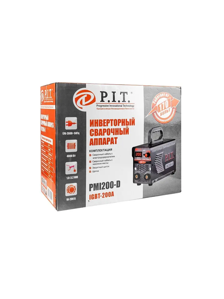 Мощный сварочный инвертор PIT PMI 200-D : 4 кВт, ток 10-200 А, электрод 1.6-4 мм, вес 4.6 кг 32635639 фото